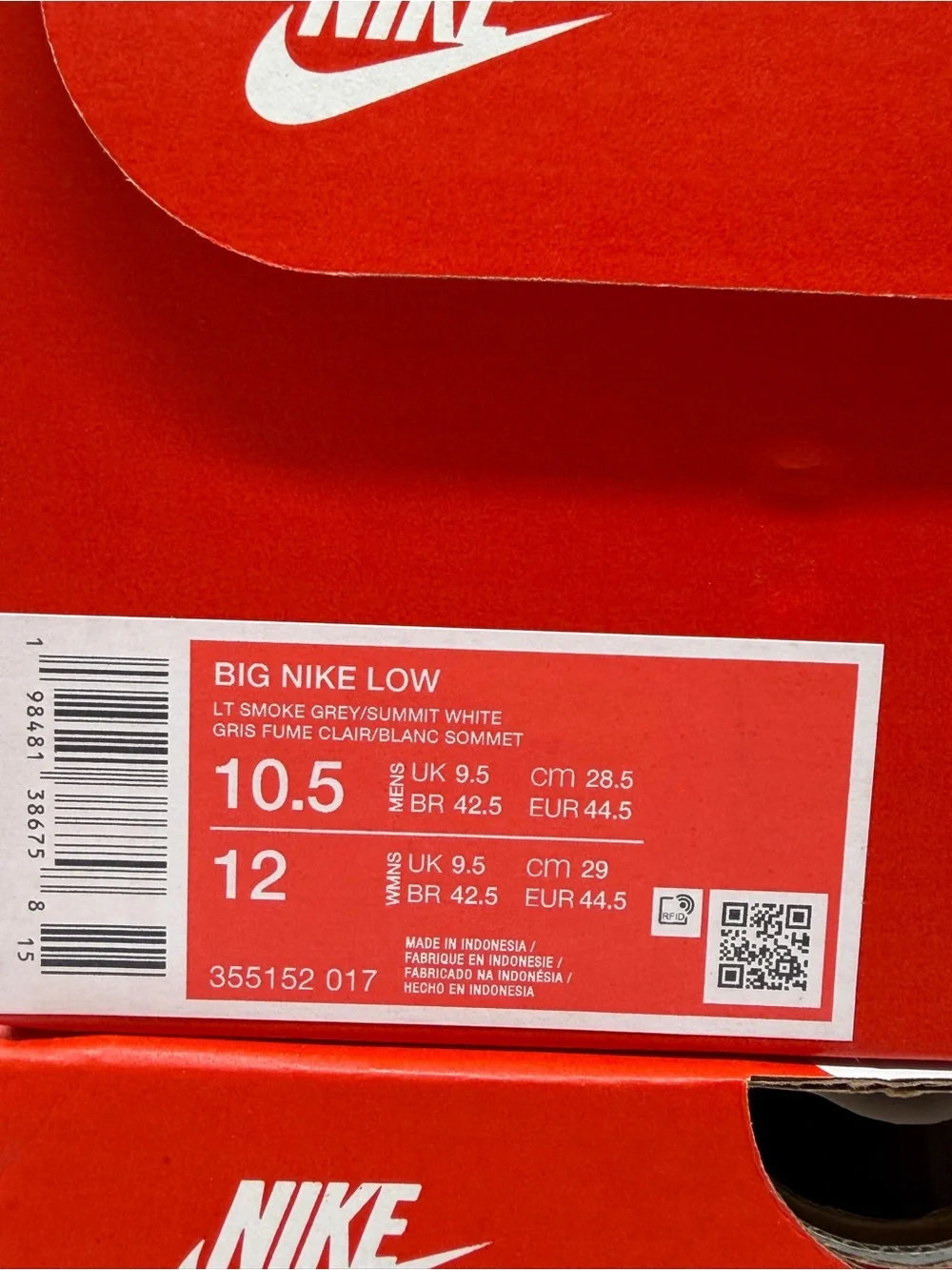 Nike Big Low Smoke Grey 355152-017 Men’s Size 10.5